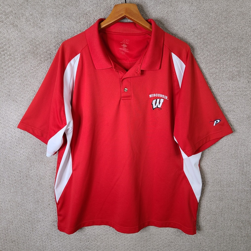 Pro Player Shirt Mens‎ XL Red Polo Wisconsin Badgers NCAA Polyester Athletic